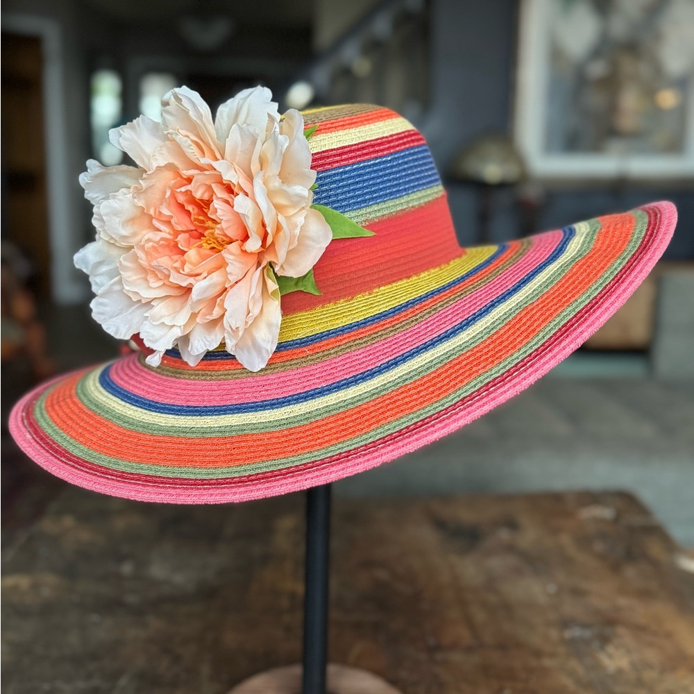 Multicolor Floral Wide Brim Hat for Derby or Summer Party